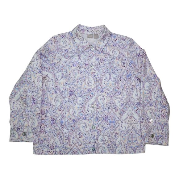 Chicos Paisley Button-Up Blazer Jacket Womens Size 3 16/18 Long Sleeve Stretch - Picture 15 of 15